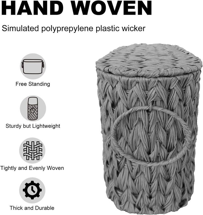 Coeusy Toilet Paper Storage Basket with Lid,Wicker Toilet Paper Holder Stand,Narrow Decorative Woven Bathroom Basket Organizer,Free Standing Grey - Image 5