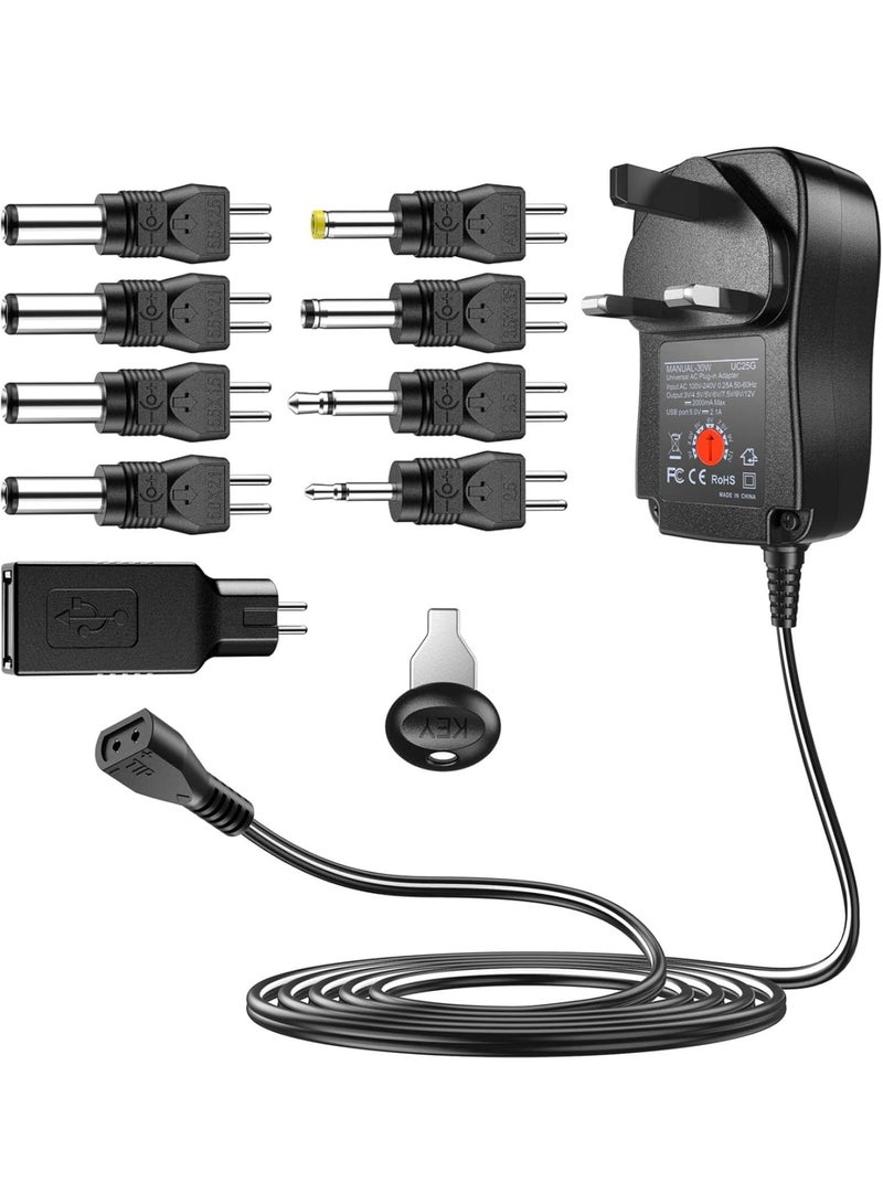 SOLARAE 30W Reverse Polarity Universal AC Adapter Multi Voltage DC Power Supply, with 9pcs Adaptor Tips, Compatible with 3V to 12V Household Electronics, 2Amp Output - Image 1