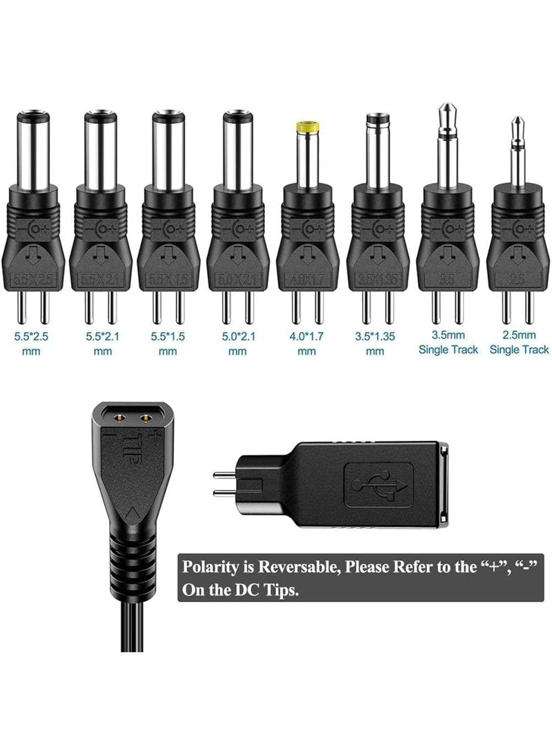 SOLARAE 30W Reverse Polarity Universal AC Adapter Multi Voltage DC Power Supply, with 9pcs Adaptor Tips, Compatible with 3V to 12V Household Electronics, 2Amp Output - Image 2