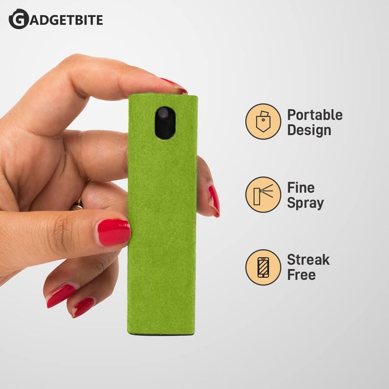 GadgetBite 3 in 1 Multifunctional Cleaner for Screens - Fingerprint-Proof Shell, Portable, and Reusable with Integrated Spray (Green) - Image 4