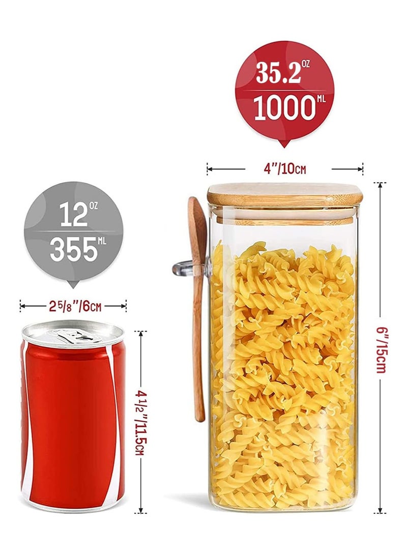 Glass Storage Jar with Bamboo Lids and bamboo Spoon,Set of 3 Airtight Food Jars Kitchen Food Storage Containers with Scoop For Serving Tea, Coffee, Flour, Sugar, Candy, Cookie, Spice (1000ml) - Image 2