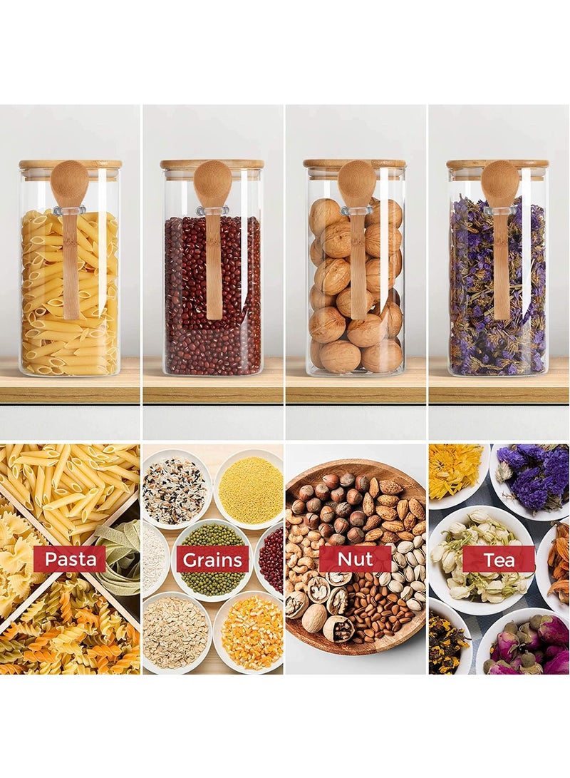 Glass Storage Jar with Bamboo Lids and bamboo Spoon,Set of 3 Airtight Food Jars Kitchen Food Storage Containers with Scoop For Serving Tea, Coffee, Flour, Sugar, Candy, Cookie, Spice (1000ml) - Image 3