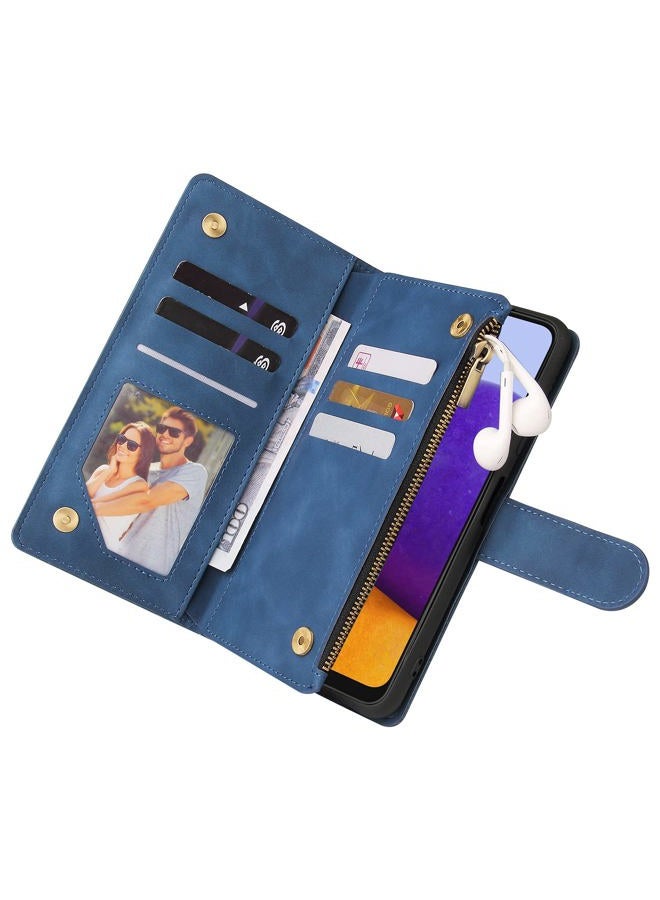 Asuwish Compatible with Samsung Galaxy A22 5G Wallet Case Tempered Glass Screen Protector and Leather Flip Cover Card Holder Stand Cell Phone Cases for Glaxay A22S A 22 Gaxaly 22A S22 Women Men Blue - Image 4