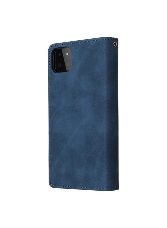 Asuwish Compatible with Samsung Galaxy A22 5G Wallet Case Tempered Glass Screen Protector and Leather Flip Cover Card Holder Stand Cell Phone Cases for Glaxay A22S A 22 Gaxaly 22A S22 Women Men Blue - Image 2