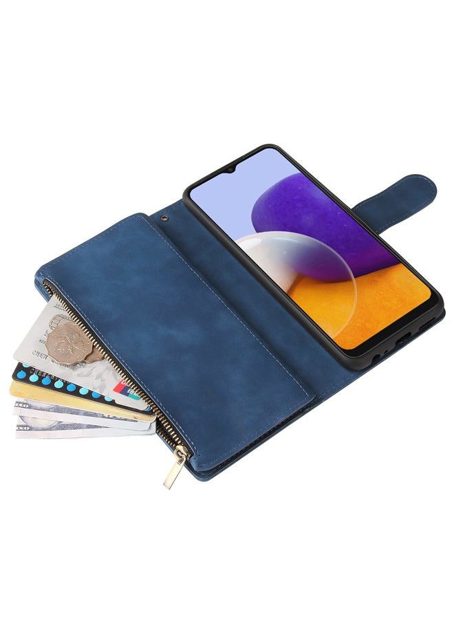 Asuwish Compatible with Samsung Galaxy A22 5G Wallet Case Tempered Glass Screen Protector and Leather Flip Cover Card Holder Stand Cell Phone Cases for Glaxay A22S A 22 Gaxaly 22A S22 Women Men Blue - Image 5
