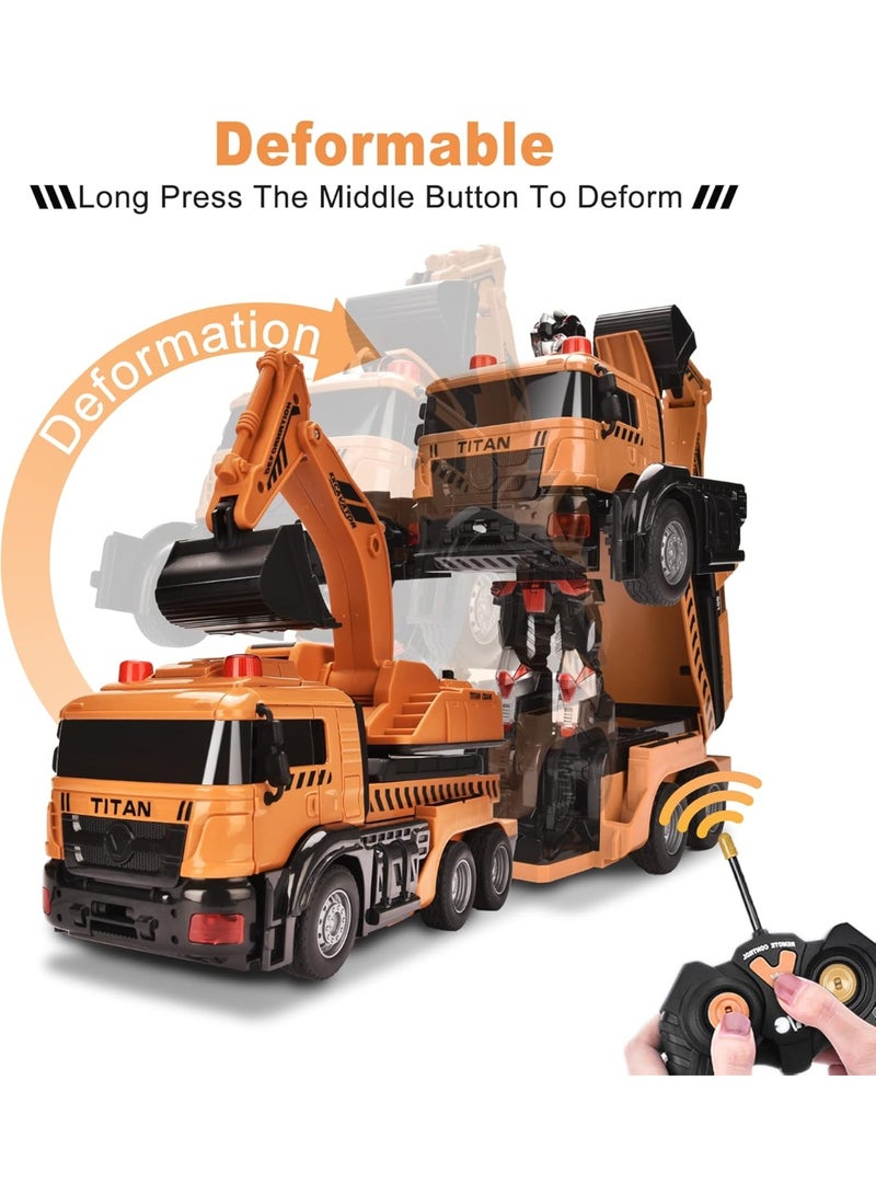 JAJEEK Gesture Sensing Transform Robot Excavator Car Toy with One-Button Deformation, Music and Lights, Remote Control Construction Vehicle Toy for Kids - Image 3