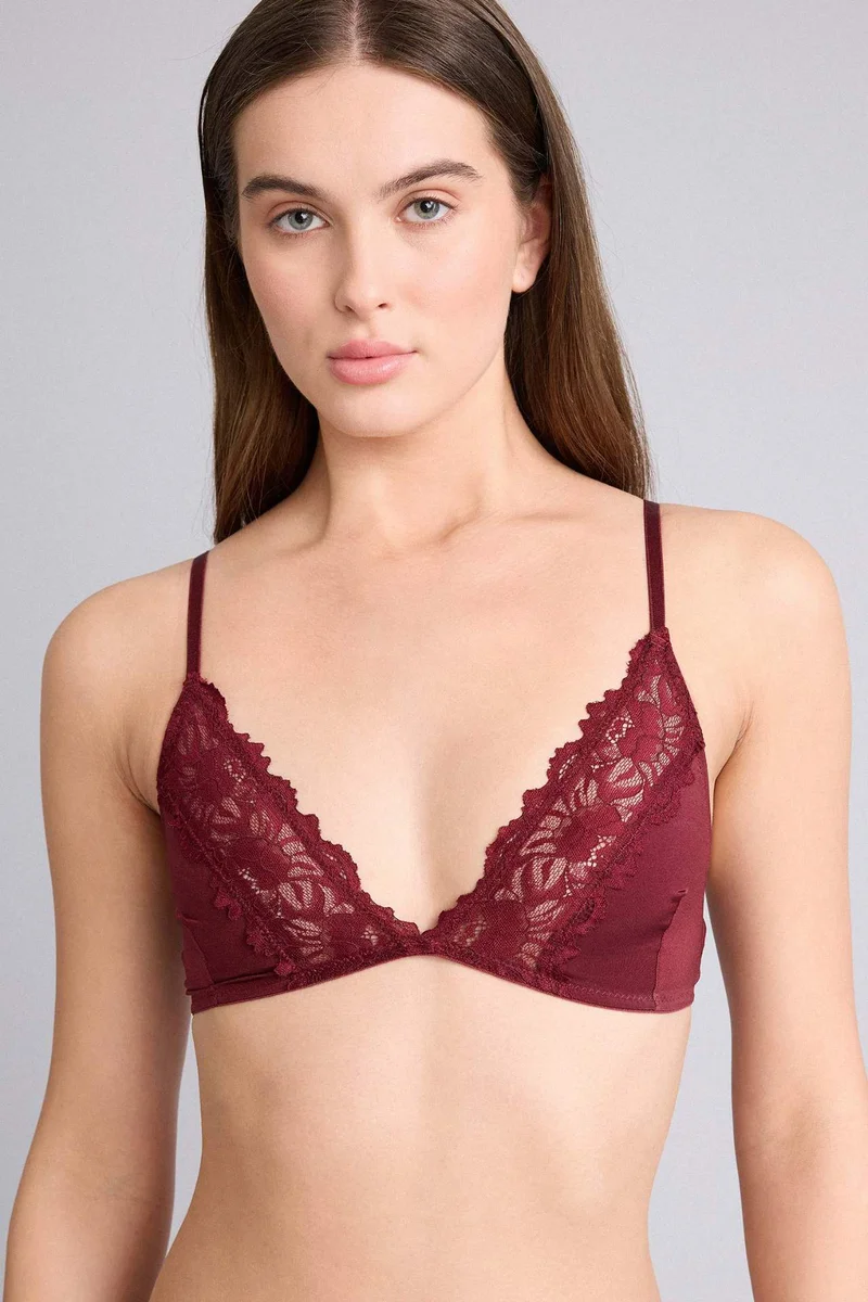 ديفاكتو Lace Detail Satin Unpadded Unwired Bra