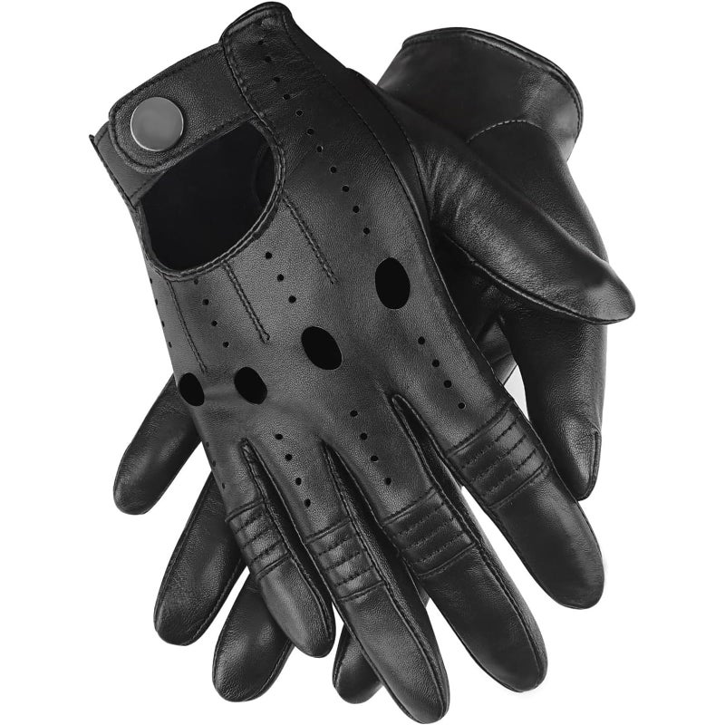 Men Leather Gloves Sheepskin Driving Cycling Touchscreen Motorcycle Unlined Gloves (Size : BLACK) - Image 1
