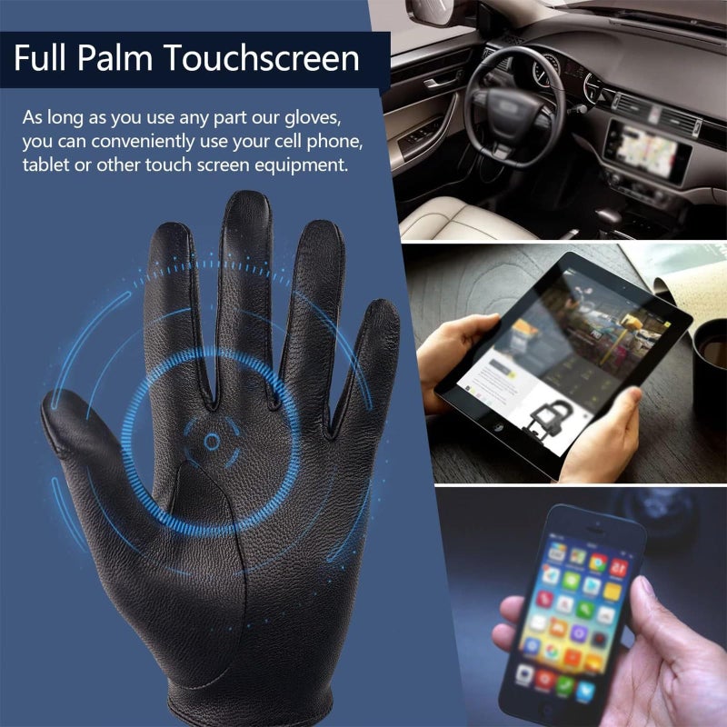 Men Leather Gloves Sheepskin Driving Cycling Touchscreen Motorcycle Unlined Gloves (Size : BLACK) - Image 5