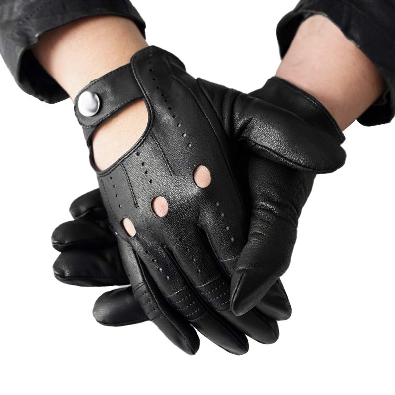 Men Leather Gloves Sheepskin Driving Cycling Touchscreen Motorcycle Unlined Gloves (Size : BLACK) - Image 3