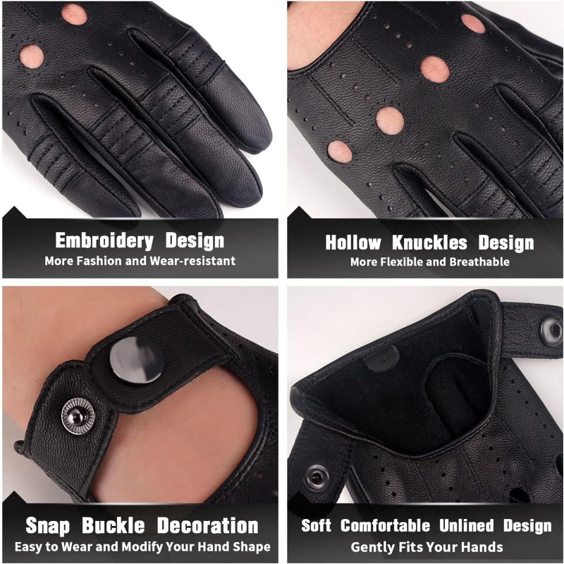 Men Leather Gloves Sheepskin Driving Cycling Touchscreen Motorcycle Unlined Gloves (Size : BLACK) - Image 4