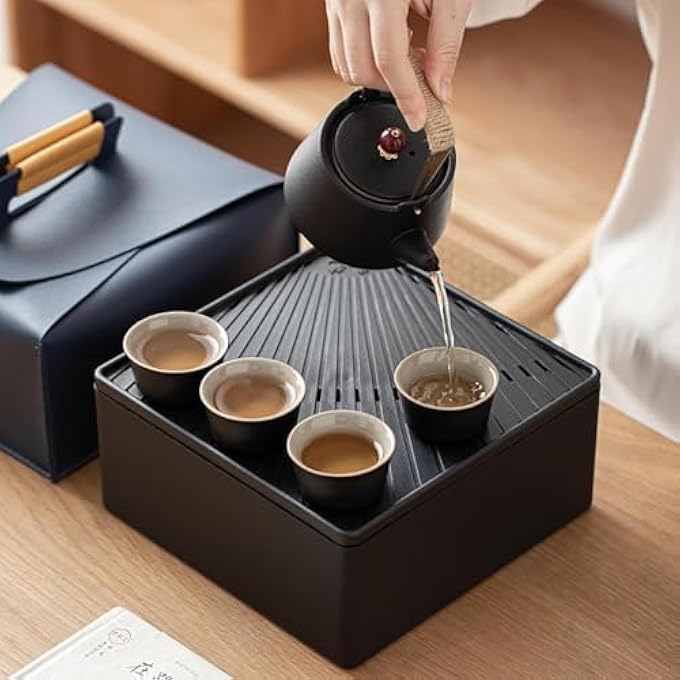 rayihni Japanese Tea Set Chinese Tea Sets With Porcelain Teapot  Cups Chinese Gongfu Tea Set Asian Tea Set For AdultsTravelReady 1 Teapot250Ml845Oz  4 Tea Cups40Ml135Oz - Image 3