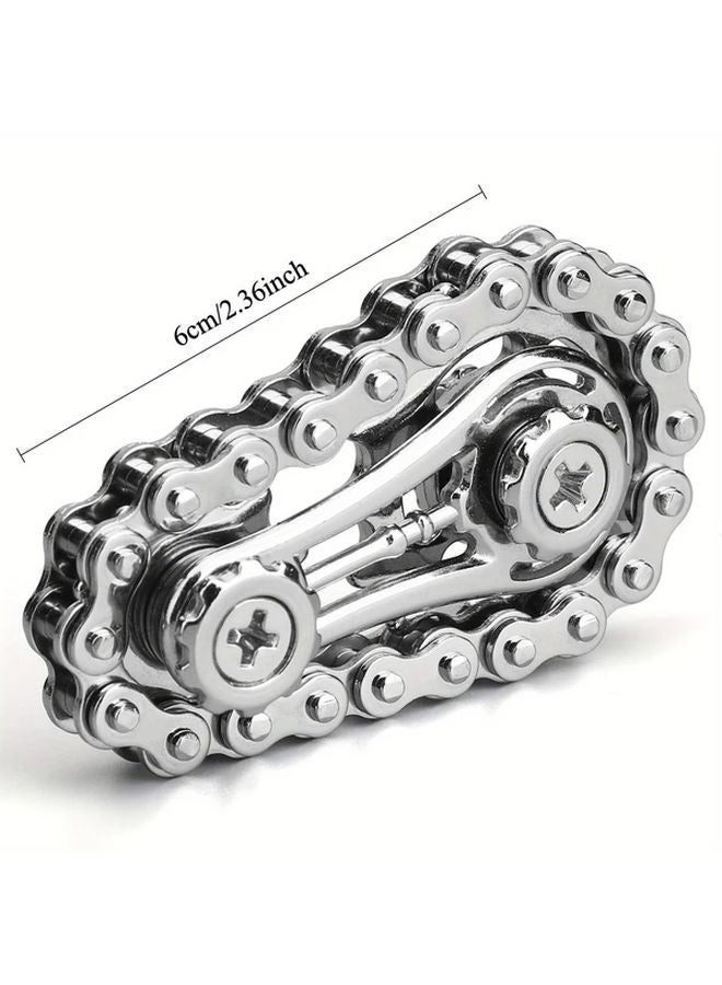 Silvery Stainless Steel Bike Chain Gear Fidget Spinner Office Toy Sensory Engagement - Image 5