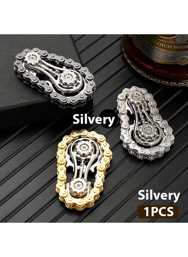 Silvery Stainless Steel Bike Chain Gear Fidget Spinner Office Toy Sensory Engagement - Image 1