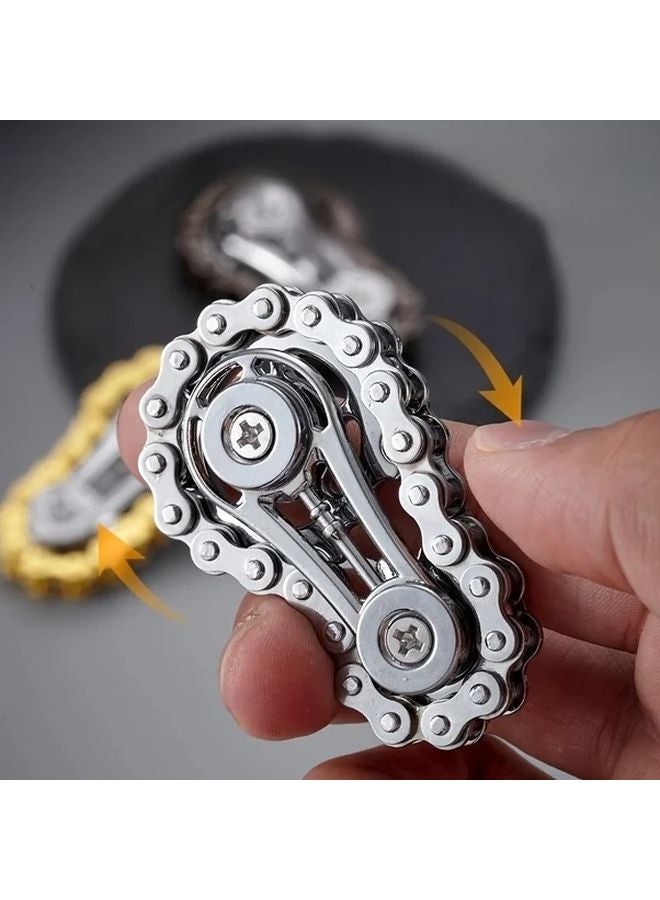 Silvery Stainless Steel Bike Chain Gear Fidget Spinner Office Toy Sensory Engagement - Image 3
