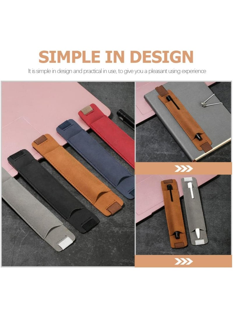 Oasisgalore 5pcs Adjustable PU Leather Pen Holders - Elastic Notebook Pen Sleeve  - Image 2