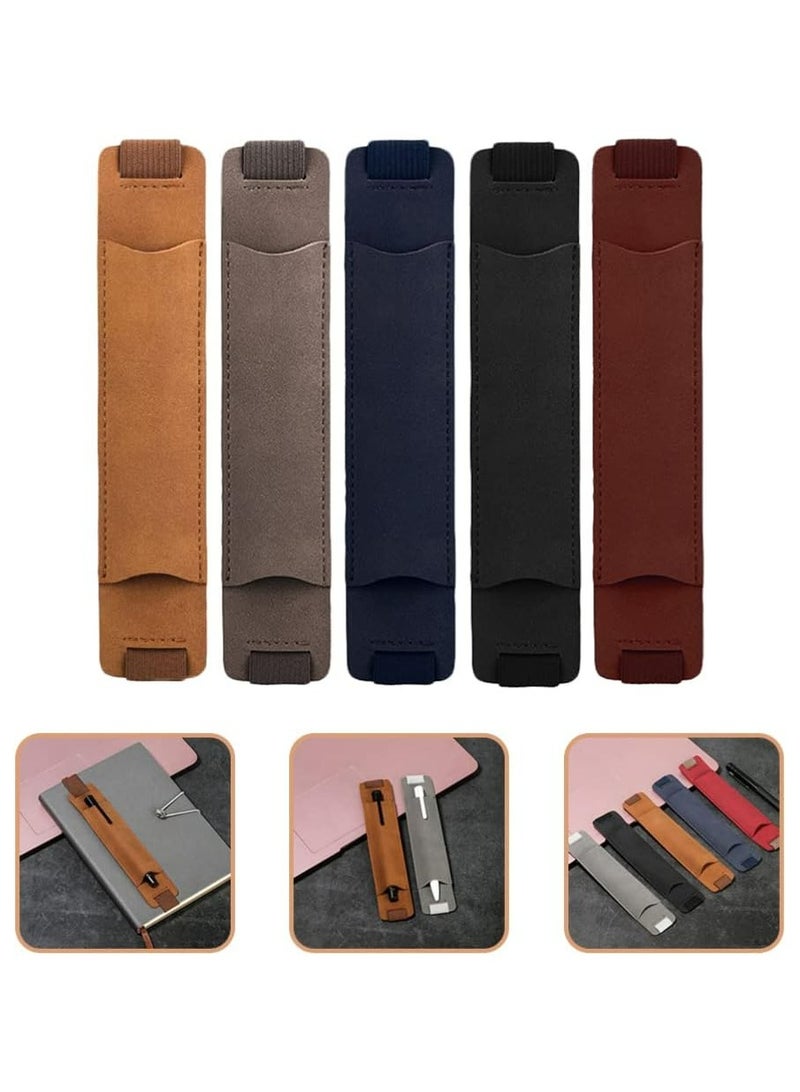 Oasisgalore 5pcs Adjustable PU Leather Pen Holders - Elastic Notebook Pen Sleeve  - Image 3
