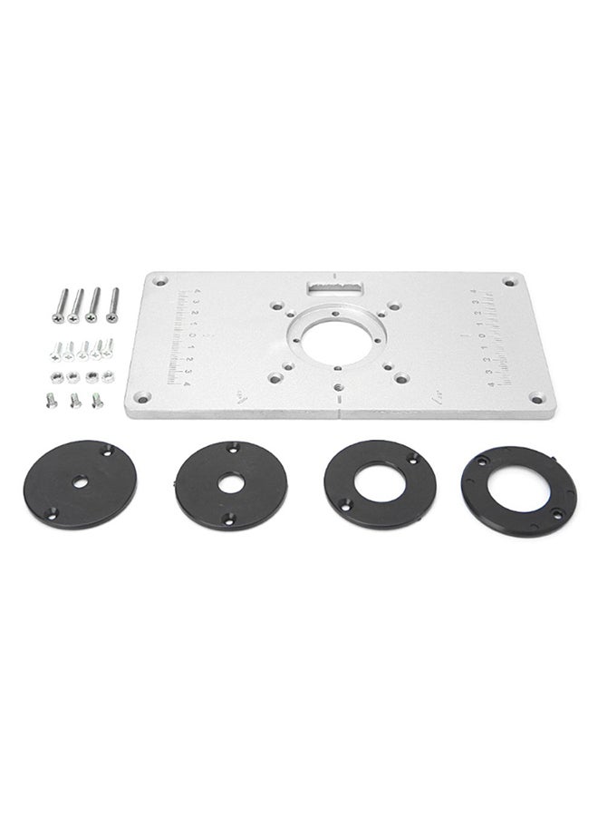 NIBEMINENT Aluminum Router Table Insert Plate With 4 Ring For Woodworking Benches Silver/Black 