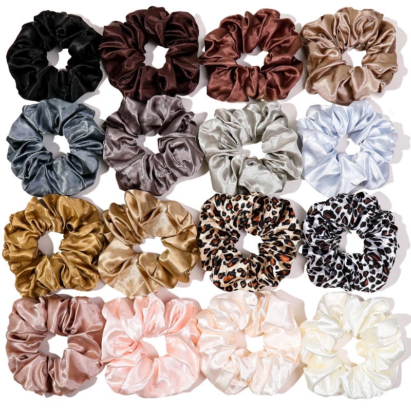 Ivyu 16 Scrunchies for Women - Satin Hair Ties and Bands, Big Ponytail Holders for Thick, Curly Hair, Cute No-Crease Pony Tails, No Damage - Image 1