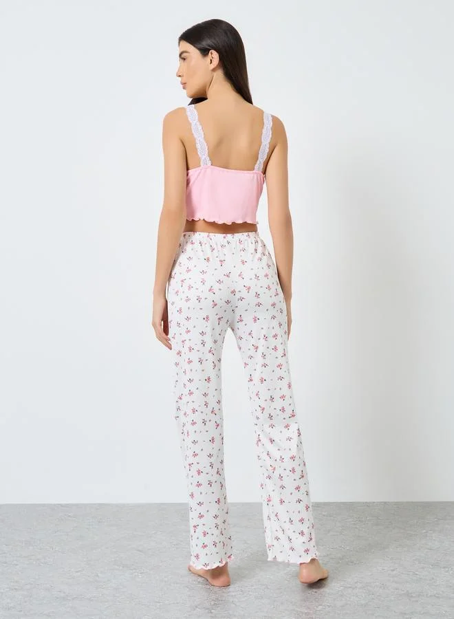 Take Two Take Two Pack of 3 - Lace Insert Crop Cami, Printed Shorts and Pyjama