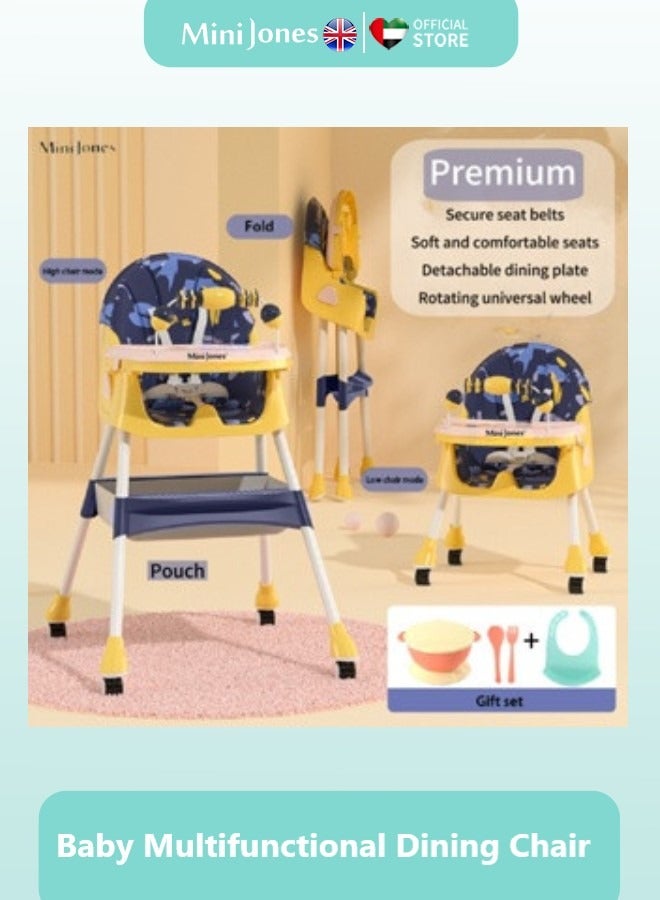 MiniJones Multifunctional Baby Dining Chair with Tray Foldable Feeding High Chair BLUE&YELLOW - Image 1