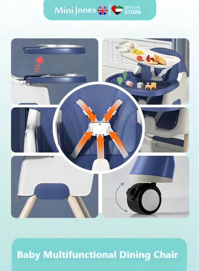 MiniJones Multifunctional Baby Dining Chair with Tray Foldable Feeding High Chair BLUE&YELLOW - Image 3