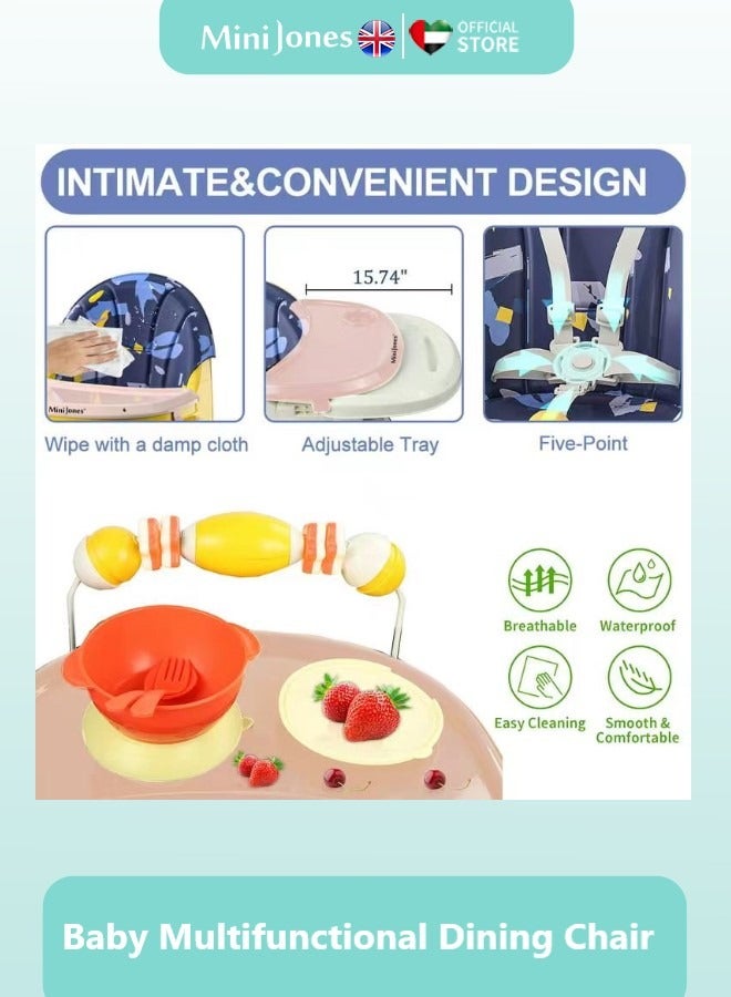MiniJones Multifunctional Baby Dining Chair with Tray Foldable Feeding High Chair BLUE&YELLOW - Image 2