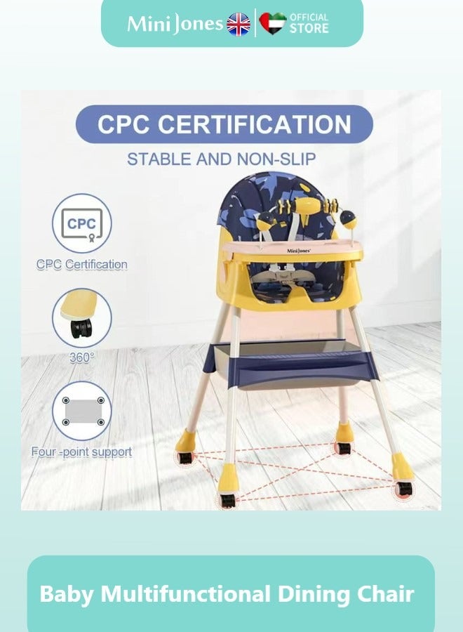 MiniJones Multifunctional Baby Dining Chair with Tray Foldable Feeding High Chair BLUE&YELLOW - Image 4