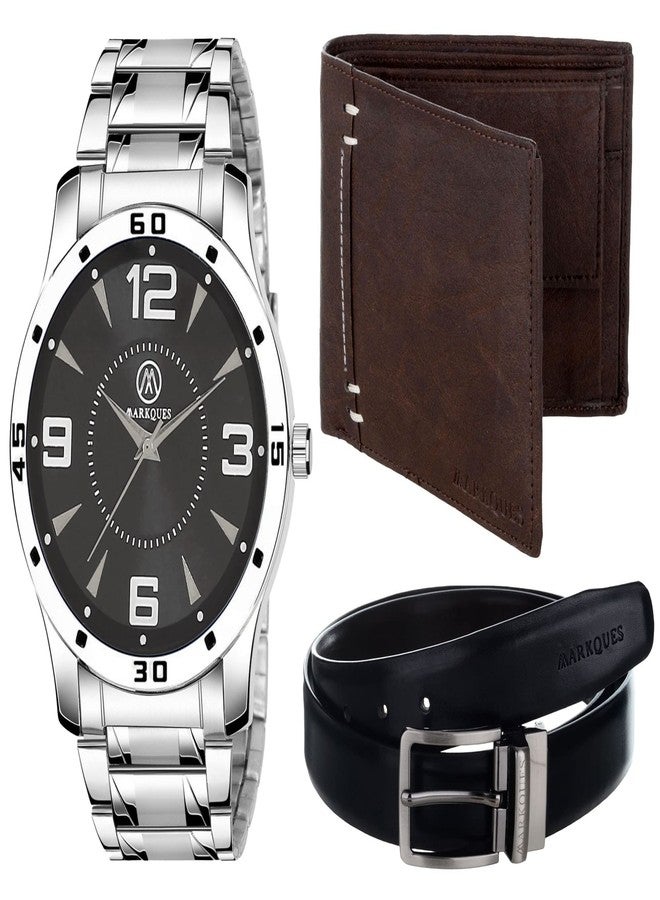 MARKQUES Stainless Steel Chain Men's Watch, Leather Wallet and Belt 3 in 1 Combo Gift Set for Men and Boys (BON-770109-MAX-02-NL-01) - Image 1