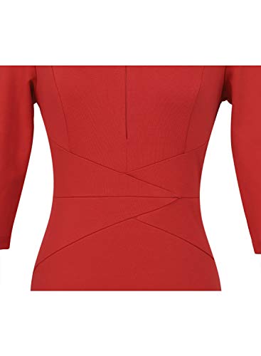 VFSHOW Womens Red Spring Fall Elegant Slim Zipper Up Work Business Office Party Bodycon Pencil Sheath Dress 3601 RED M - Image 5