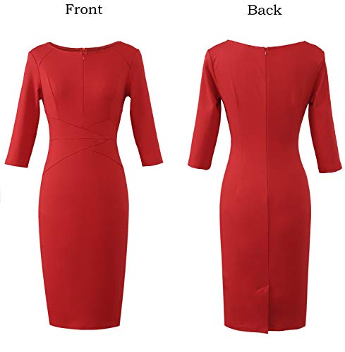 VFSHOW Womens Red Spring Fall Elegant Slim Zipper Up Work Business Office Party Bodycon Pencil Sheath Dress 3601 RED M - Image 4