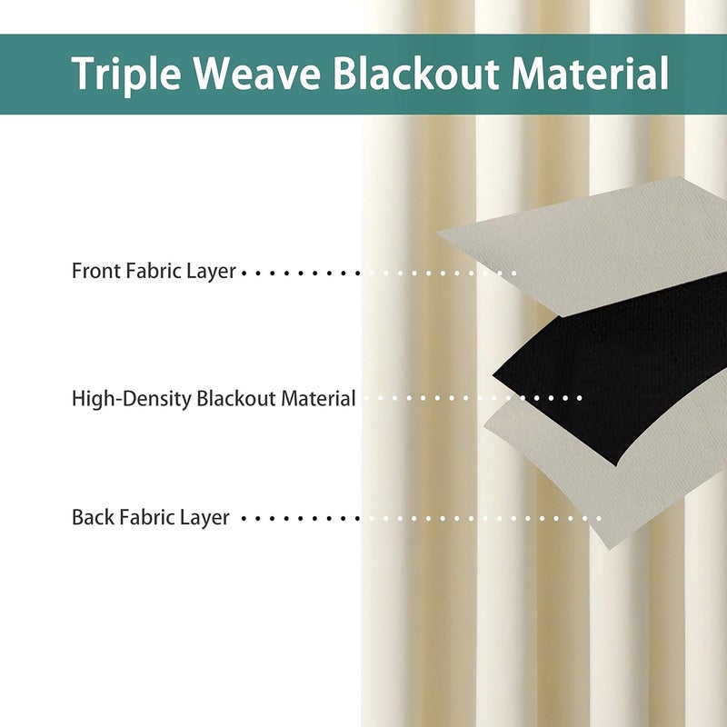 BONZER Room Divider Blackout Curtain Extra Wide Room Darkening Total Privacy Wall Noise Reducing for Apartment, Studio, 108L x 150W Inch (9L x 12.5W ft), 1 Panel, Cream - Image 2