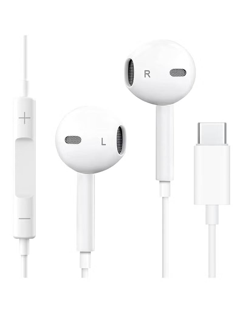 إيغوروف سماعات أذن سلكية USB C مع ميكروفون وتحكم في مستوى الصوت، سماعات أذن داخلية مريحة لأجهزة آيفون 15 برو ماكس، آيباد برو/إير، سامسونج (أبيض) - Image 1