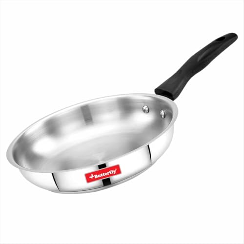 Butterfly Classic Stainless Steel Cookware 5 Pcs Set|Fry Pan 22Cm(1.4L)|Kadai 22Cm(2.2L)|Saucepan 16Cm(1.6L) with Steel Lids|Induction Base,Triply Bottom|Even,Fast Cooking with Less Oil,Silver - Image 5