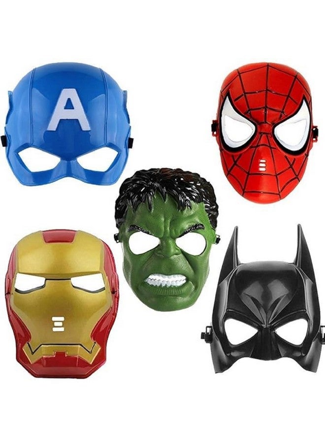 FAVELA Super Hero Cartoon Plastic Mask for Kids- Set of 5 Superhero Birthday Party Props Return Gift (Superhero -Mask) - Image 1