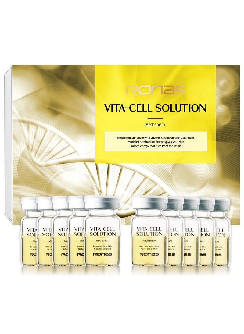 Ronas Ronas VITA Cell Solution,Anti Aging Serum for Face neck with Hyaluronic Acid,Vitamin C, Ceramide, Beta glucan, Hydrating Tone up serum for Dark Spots, Fine Lines & wrinkles 0.16oz 10vial, 1.6 Fl Oz 