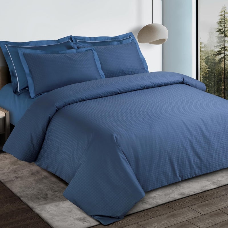 Malako Como Jacquard Legion Blue 100 Cotton King Size Bedsheet with 2 Pillow Covers - Image 3