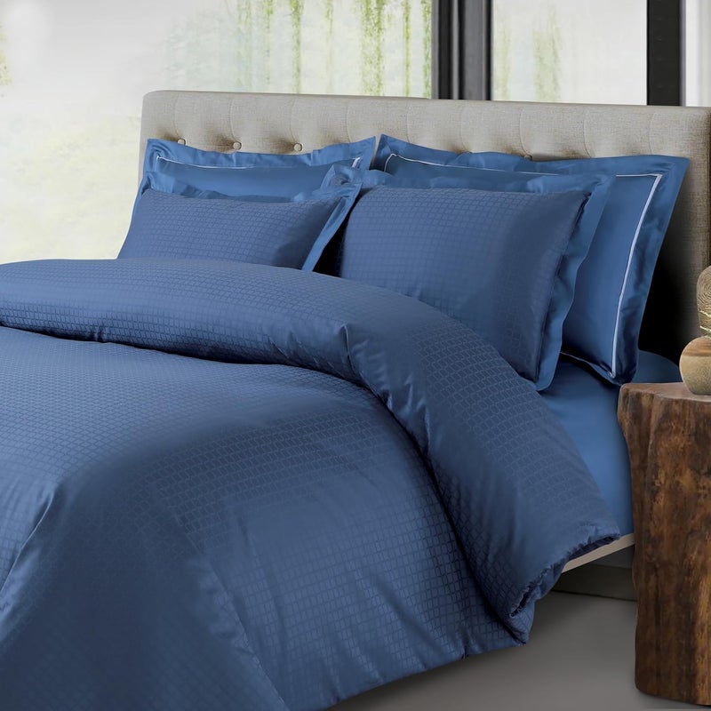 Malako Como Jacquard Legion Blue 100 Cotton King Size Bedsheet with 2 Pillow Covers - Image 5