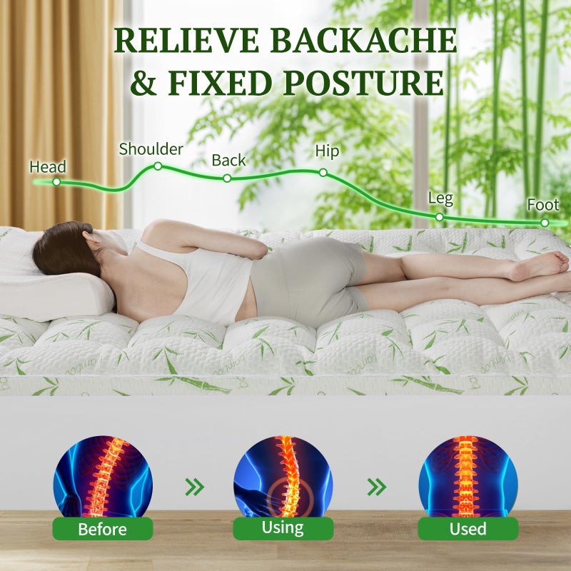 LIANLAM Mattress Pad King Size - 3D+7D Down Alternative Fill, Viscose Made from Bamboo Cover, Extra Plush for Back Pain, 8"-18" Deep Pocket(78"x80") - Image 3