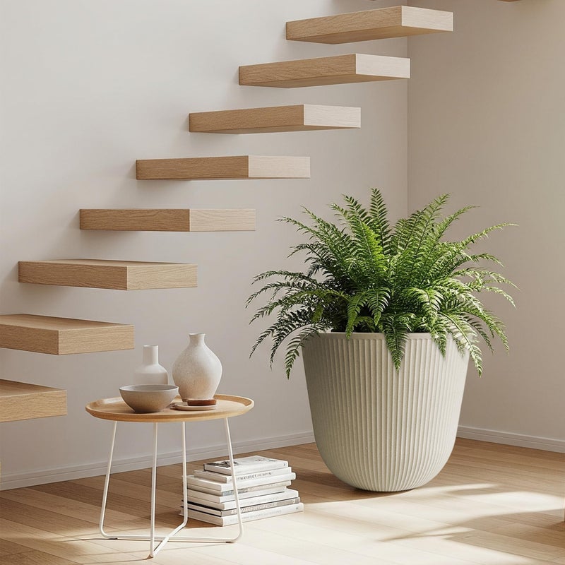 WORTH Garden Round Large Planter Pot Set of 2-17.5" Dia x 15.5" H - Durable Plastic Beige Plant Tree Pots with Vertical Stripe Textured Finish, Drainage Hole for Indoor, Outdoor, Front Porch, Patio - Image 5