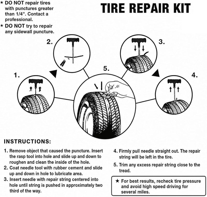 Poaker Tire Repair Kit for Tubeless Tires – Portable Puncture Repair Tool Set with Rasp Tool, Inserting Needle, Rubber Solution & 5 Repair Strings for Car & Bike - Image 3