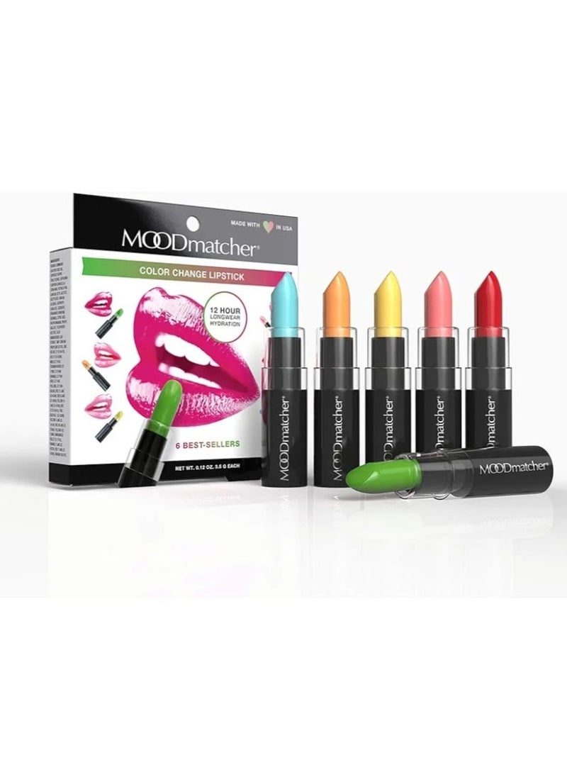 MOOD MATCHER - Fran Wilson Moodmatcher Lipstick  6 Pack Original Color Changing Lipsticks - Mask Proof  12 Hour Wear  Enriched With Aloe Vera And Vitamin E For Ultra Hydration And Moisture  3.4 oz Each - Image 1