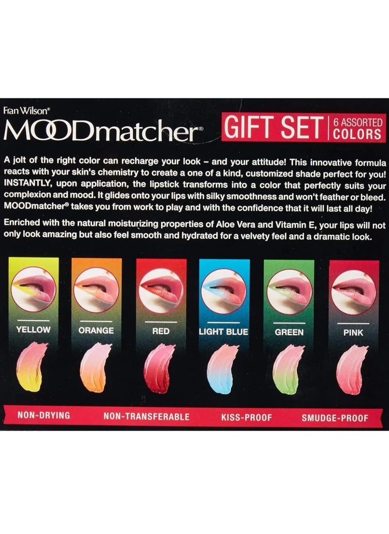 MOOD MATCHER - Fran Wilson Moodmatcher Lipstick  6 Pack Original Color Changing Lipsticks - Mask Proof  12 Hour Wear  Enriched With Aloe Vera And Vitamin E For Ultra Hydration And Moisture  3.4 oz Each - Image 1