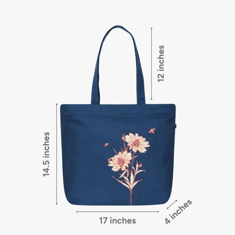 EcoRight Large Canvas Tote Bag for Women, Tote Handbags for Women with Zipper & Inner Pocket for College, Shopping, Office - Image 2