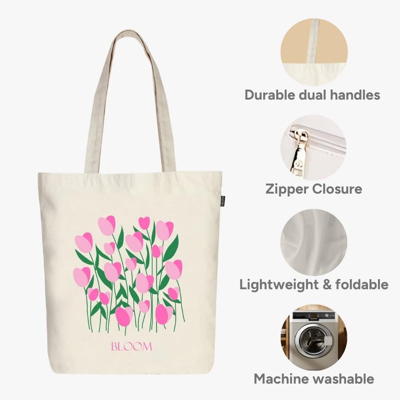 EcoRight Large Canvas Tote Bag for Women, Tote Handbags for Women with Zipper & Inner Pocket for College, Shopping, Office - Image 4