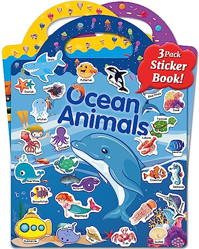 Benresive Reusable Sticker Book for Toddlers Stickers for Kids Toddler Travel Toys Activities Crafts Ages 3 and Up Birthday Gifts Ocean Animals Fairy and Vehicle - Image 1