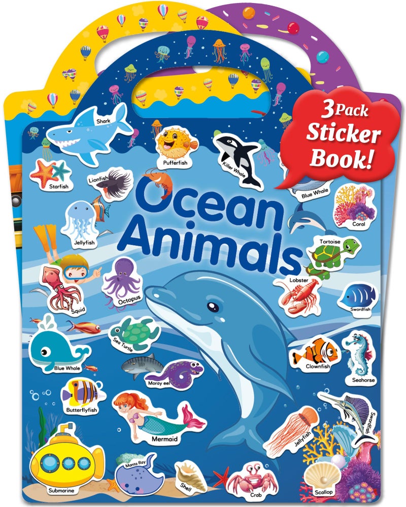 Benresive Reusable Sticker Book for Toddlers Stickers for Kids Toddler Travel Toys Activities Crafts Ages 3 and Up Birthday Gifts Ocean Animals Fairy and Vehicle - Image 2