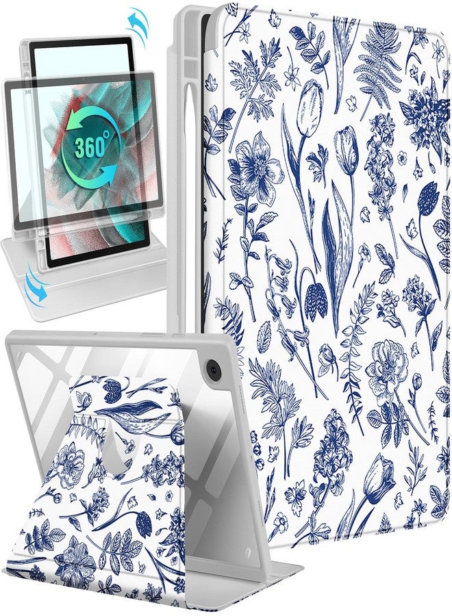 Wazzasoft جراب Wazzasoft لجهاز سامسونج جالاكسي تاب A8 مقاس 10.5 بوصة، غطاء قابل للطي مع حامل قلم، تصميم فريد وجذاب باللون الأزرق الزهري، مناسب للنساء والفتيات والمراهقات، قابل للدوران، متوافق مع جرابات سامسونج A8 تاب SM-X200/X205/X207 - Image 1