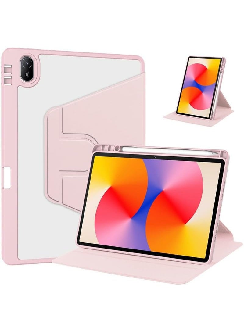 VKL Clear Back Case Compatible with Huawei MatePad SE 11 inch 2024 with Pen Holder, 360 Degree Swivel Stand Flip Smart Tablet Cover Auto Sleep/Wake Case (Pink) - Image 1