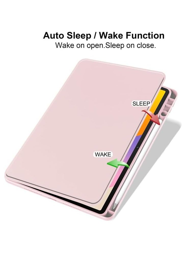 VKL Clear Back Case Compatible with Huawei MatePad SE 11 inch 2024 with Pen Holder, 360 Degree Swivel Stand Flip Smart Tablet Cover Auto Sleep/Wake Case (Pink) - Image 2